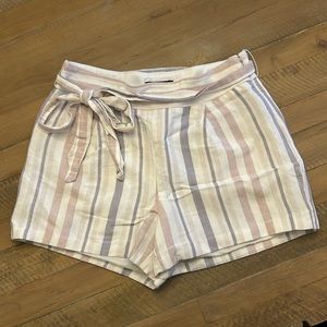 Express Linen Blend Striped High Rise Midi Shorts, Size 8